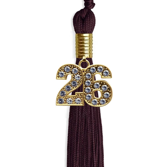 Maroon Graduation Tassel with Gold Bling Charm by Wholesale Grad Supply