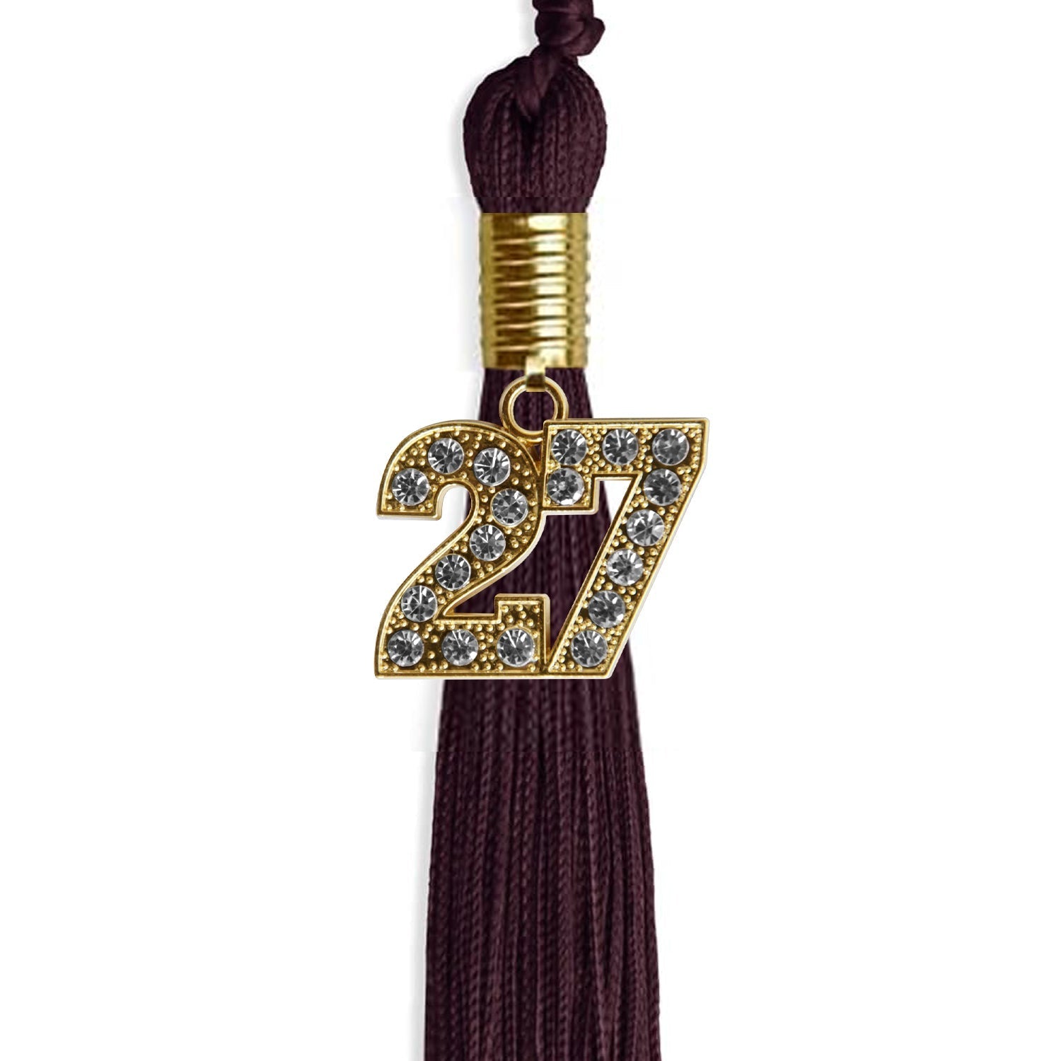 Maroon Graduation Tassel with Gold Bling Charm by Wholesale Grad Supply
