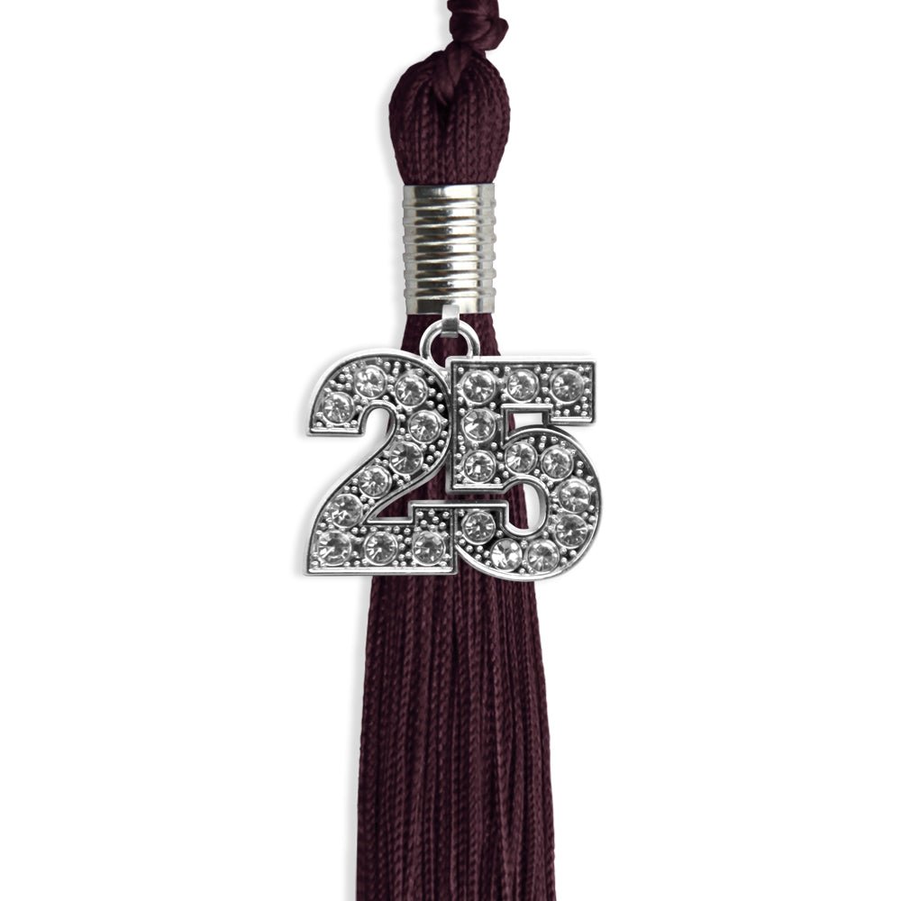 Maroon Graduation Tassel with Silver Bling Charm by Wholesale Grad Supply