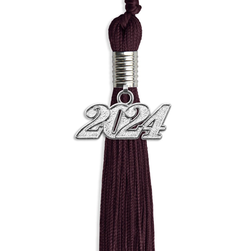 Maroon Graduation Tassel with Silver Bling Charm by Wholesale Grad Supply