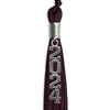 Maroon Graduation Tassel with Silver Stacked Date Drop by Wholesale Grad Supply