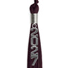 Maroon Graduation Tassel with Silver Stacked Date Drop by Wholesale Grad Supply