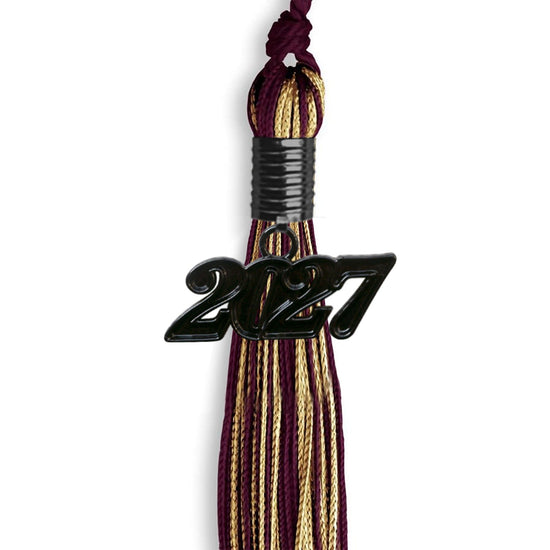 Maroon/Antique Gold Mixed Color Graduation Tassel with Black Bling Charm by Wholesale Grad Supply