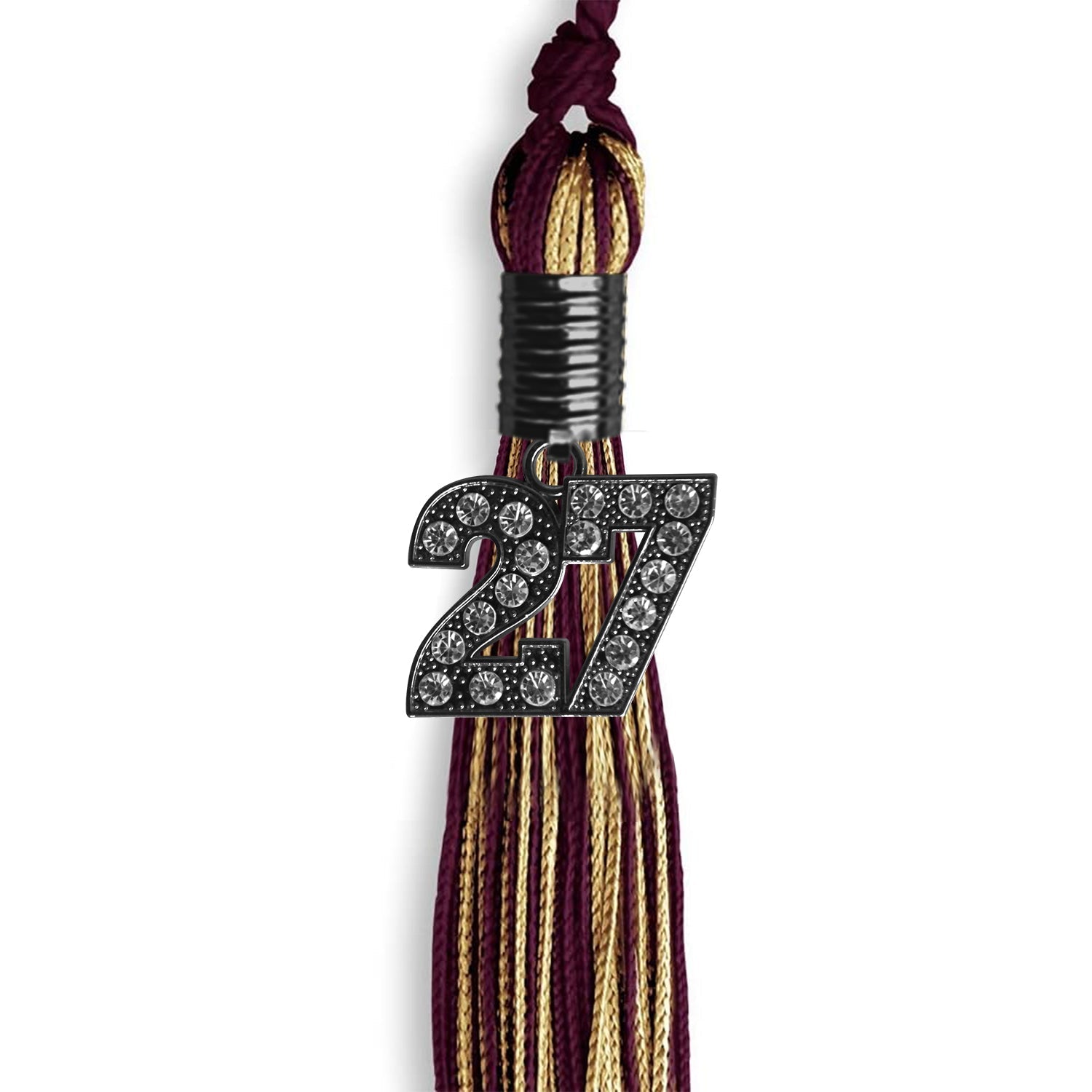 Maroon/Antique Gold Mixed Color Graduation Tassel with Black Bling Charm by Wholesale Grad Supply