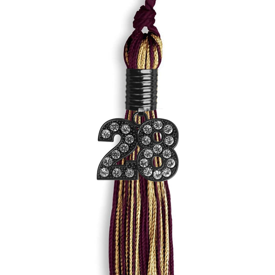 Maroon/Antique Gold Mixed Color Graduation Tassel with Black Bling Charm by Wholesale Grad Supply