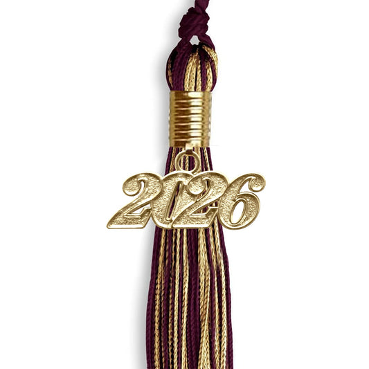 Maroon/Antique Gold Mixed Color Graduation Tassel with Gold Bling Charm by Wholesale Grad Supply