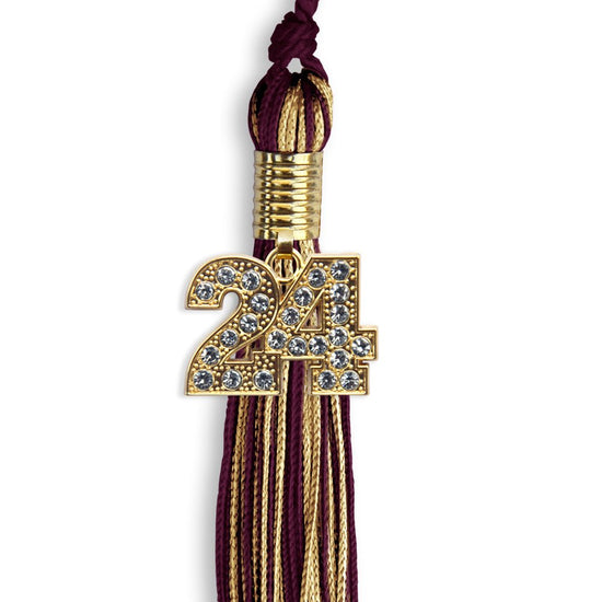 Maroon/Antique Gold Mixed Color Graduation Tassel with Gold Bling Charm by Wholesale Grad Supply