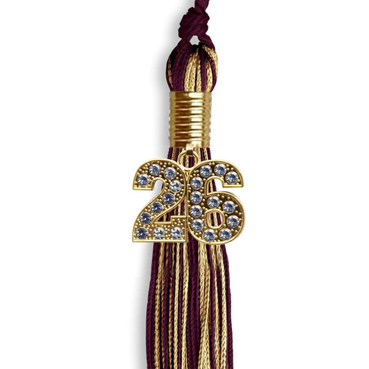 Maroon/Antique Gold Mixed Color Graduation Tassel with Gold Bling Charm by Wholesale Grad Supply
