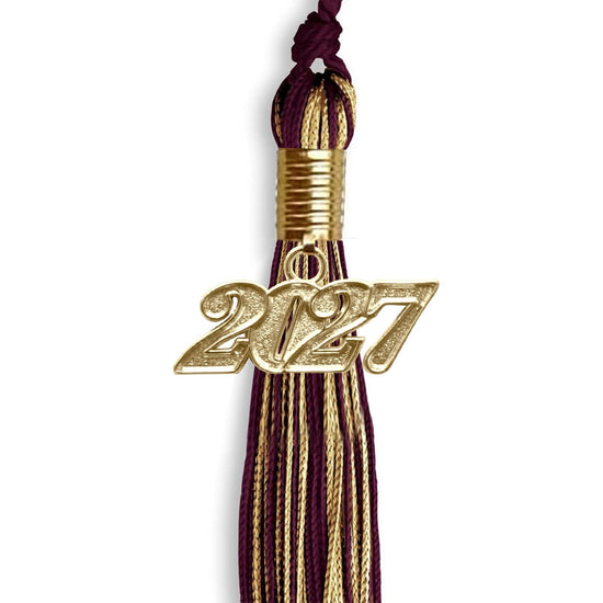 Maroon/Antique Gold Mixed Color Graduation Tassel with Gold Bling Charm by Wholesale Grad Supply