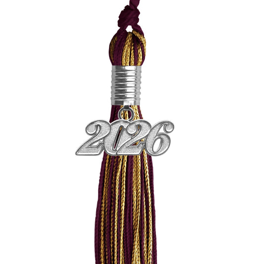 Maroon/Antique Gold Mixed Color Graduation Tassel with Silver Bling Charm by Wholesale Grad Supply