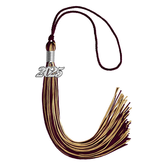 Maroon/Antique Gold Mixed Color Graduation Tassel with Silver Bling Charm by Wholesale Grad Supply