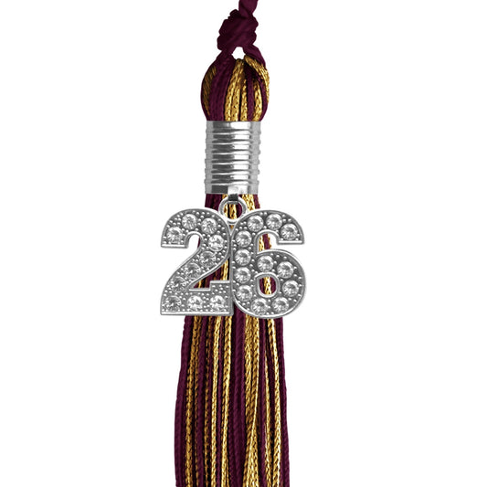 Maroon/Antique Gold Mixed Color Graduation Tassel with Silver Bling Charm by Wholesale Grad Supply