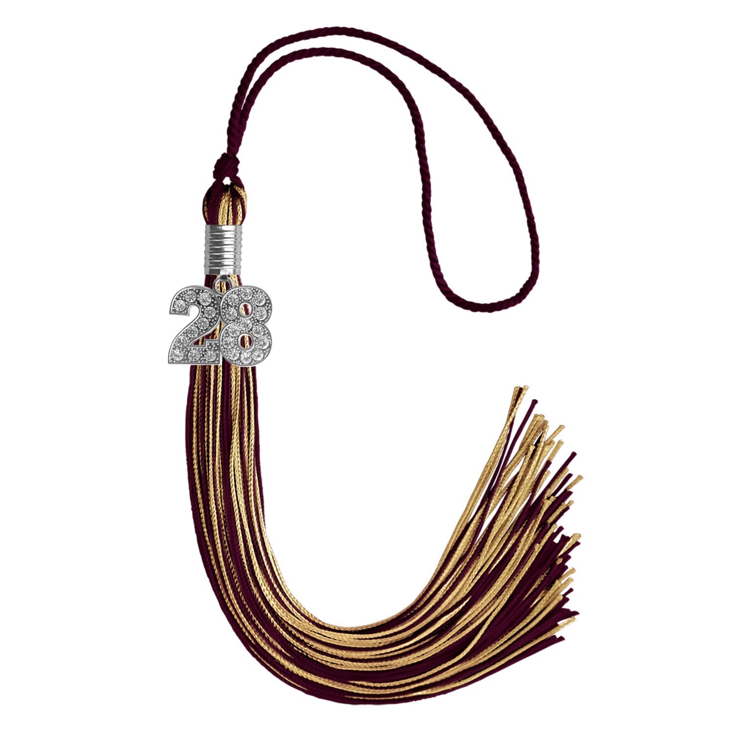 Maroon/Antique Gold Mixed Color Graduation Tassel with Silver Bling Charm by Wholesale Grad Supply