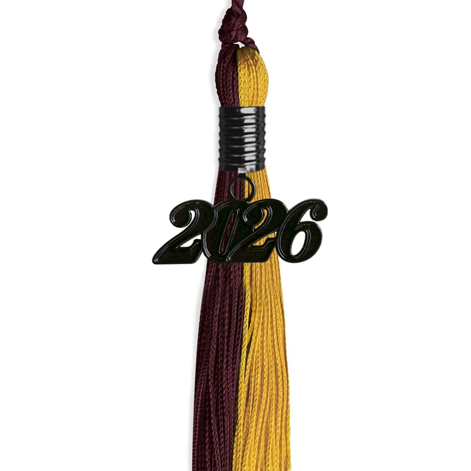 Maroon/Bright Gold Graduation Tassel with Black Bling Charm by Wholesale Grad Supply