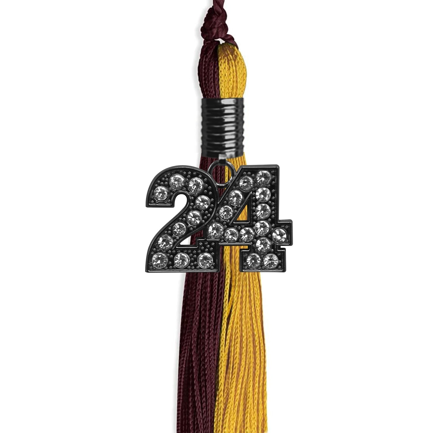 Maroon/Bright Gold Graduation Tassel with Black Bling Charm by Wholesale Grad Supply