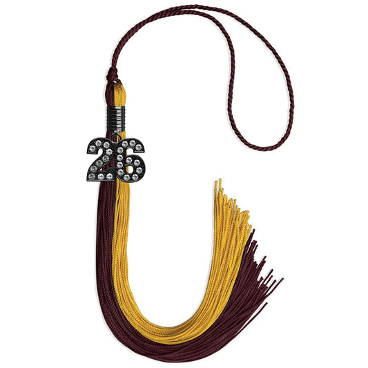 Maroon/Bright Gold Graduation Tassel with Black Bling Charm by Wholesale Grad Supply