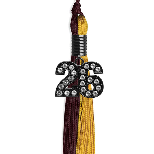 Maroon/Bright Gold Graduation Tassel with Black Bling Charm by Wholesale Grad Supply
