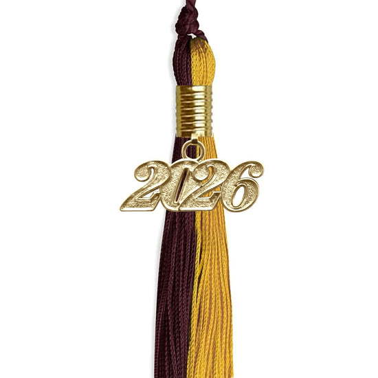 Maroon/Bright Gold Graduation Tassel with Gold Bling Charm by Wholesale Grad Supply