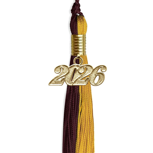 Maroon/Bright Gold Graduation Tassel with Gold Bling Charm by Wholesale Grad Supply