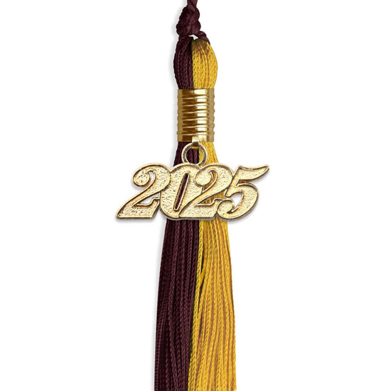 Maroon/Bright Gold Graduation Tassel with Gold Bling Charm by Wholesale Grad Supply