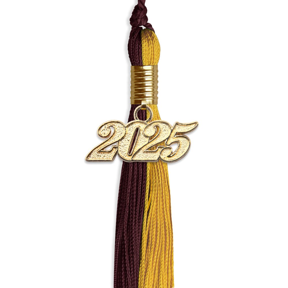 Maroon/Bright Gold Graduation Tassel with Gold Bling Charm by Wholesale Grad Supply