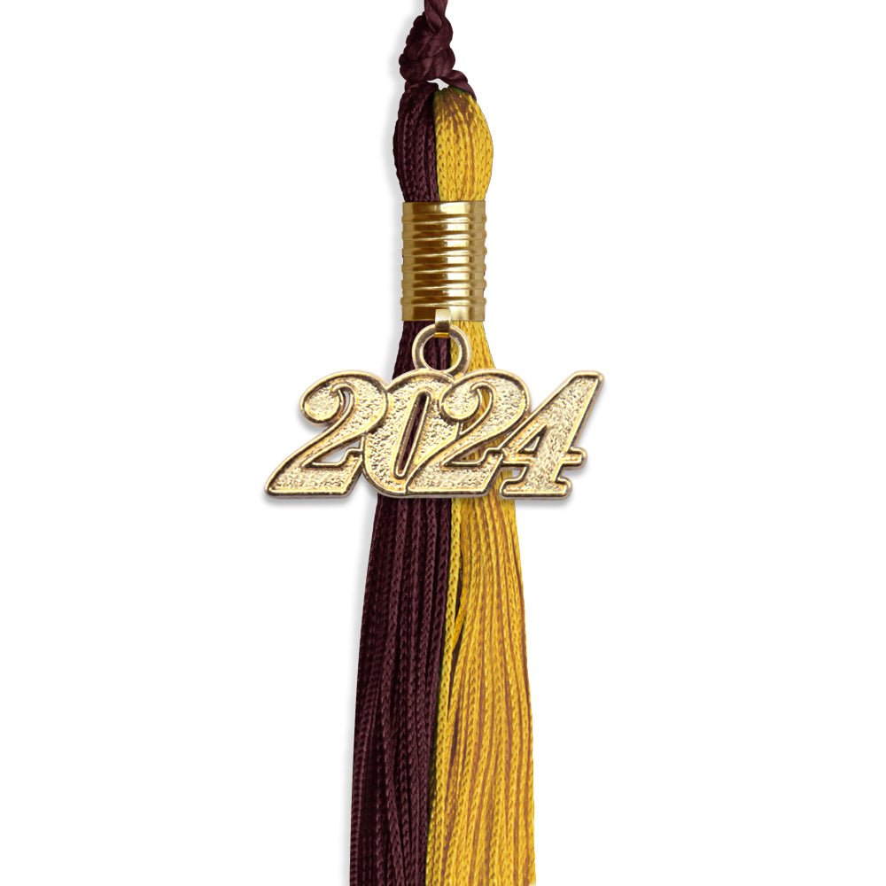 Maroon/Bright Gold Graduation Tassel with Gold Bling Charm by Wholesale Grad Supply