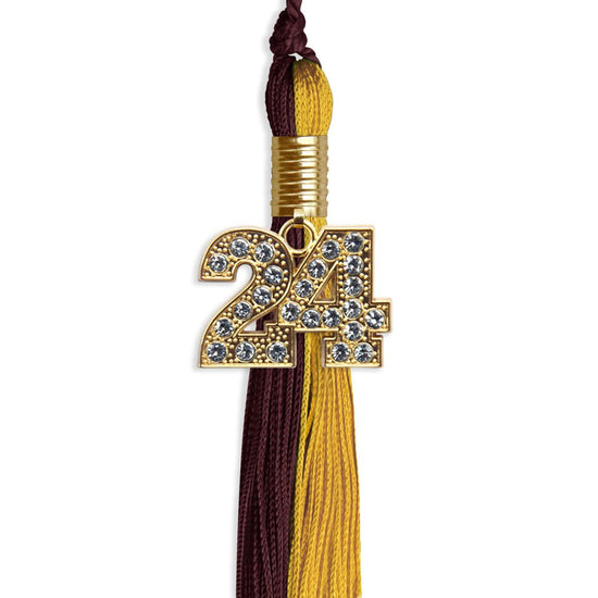 Maroon/Bright Gold Graduation Tassel with Gold Bling Charm by Wholesale Grad Supply