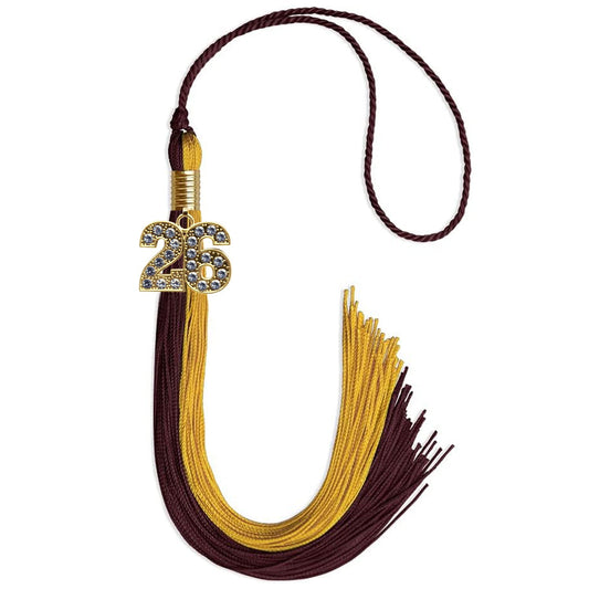 Maroon/Bright Gold Graduation Tassel with Gold Bling Charm by Wholesale Grad Supply