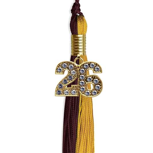 Maroon/Bright Gold Graduation Tassel with Gold Bling Charm by Wholesale Grad Supply