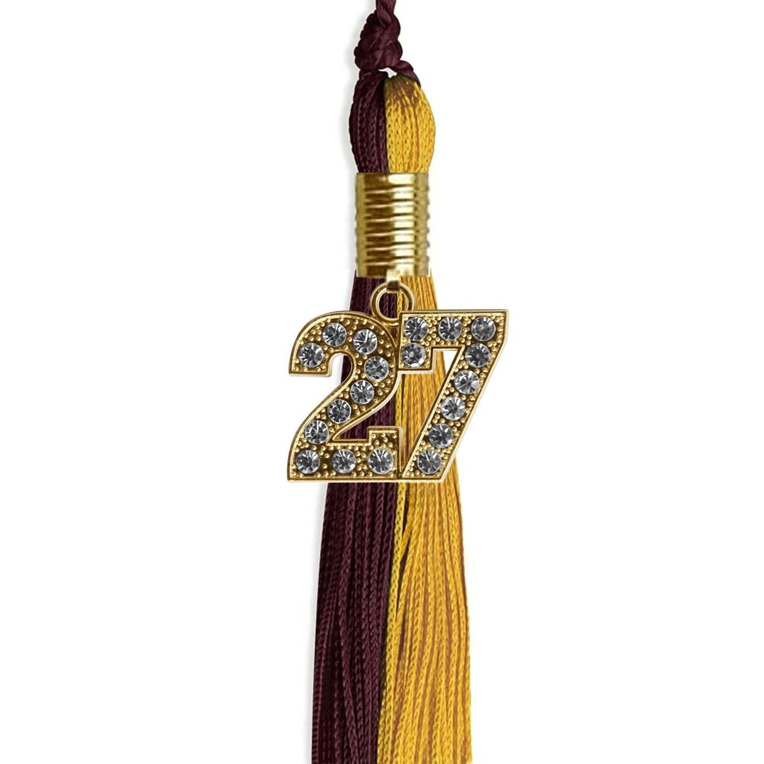 Maroon/Bright Gold Graduation Tassel with Gold Bling Charm by Wholesale Grad Supply