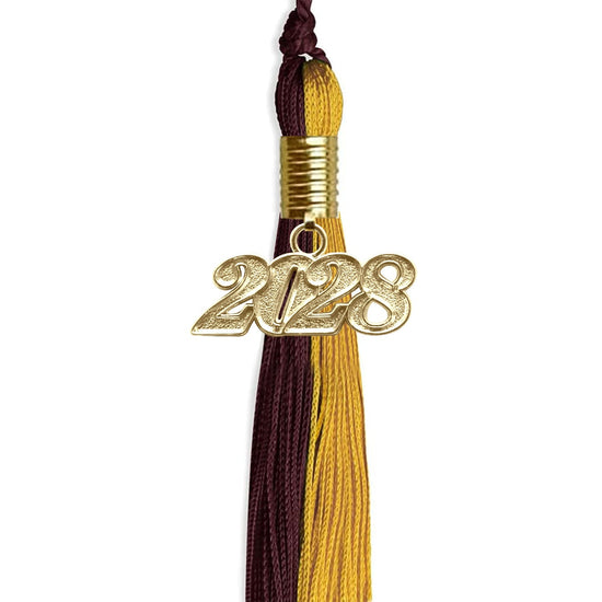 Maroon/Bright Gold Graduation Tassel with Gold Bling Charm by Wholesale Grad Supply