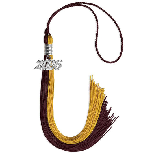 Maroon/Bright Gold Graduation Tassel with Silver Bling Charm by Wholesale Grad Supply
