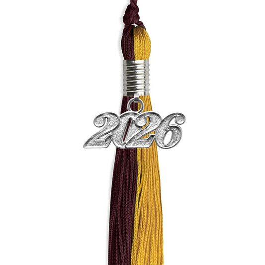 Maroon/Bright Gold Graduation Tassel with Silver Bling Charm by Wholesale Grad Supply