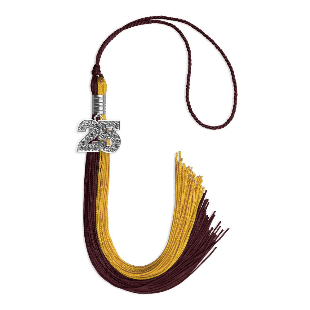 Maroon/Bright Gold Graduation Tassel with Silver Bling Charm by Wholesale Grad Supply