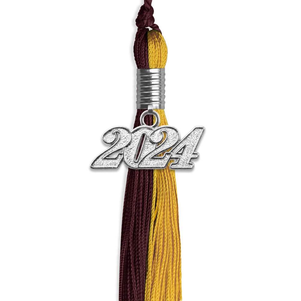Maroon/Bright Gold Graduation Tassel with Silver Bling Charm by Wholesale Grad Supply