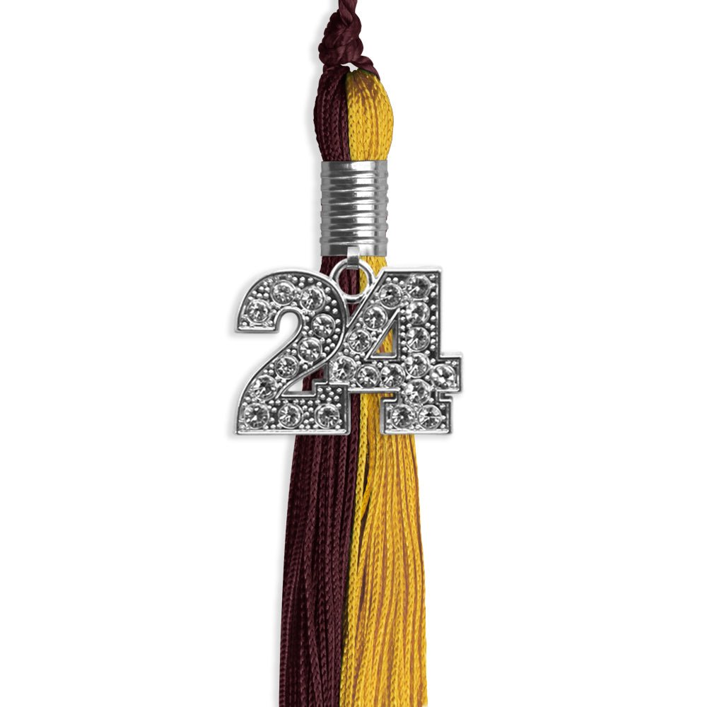 Maroon/Bright Gold Graduation Tassel with Silver Bling Charm by Wholesale Grad Supply