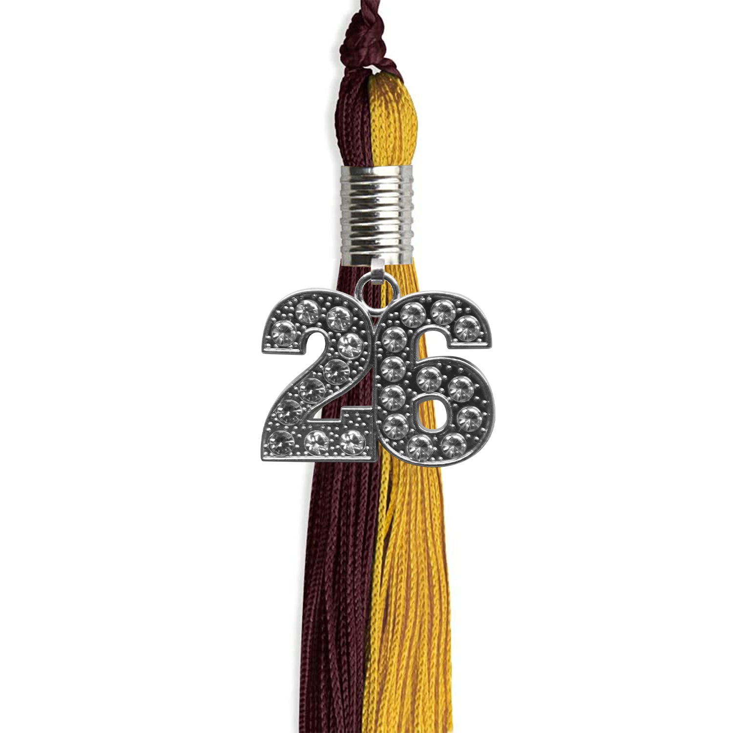 Maroon/Bright Gold Graduation Tassel with Silver Bling Charm by Wholesale Grad Supply