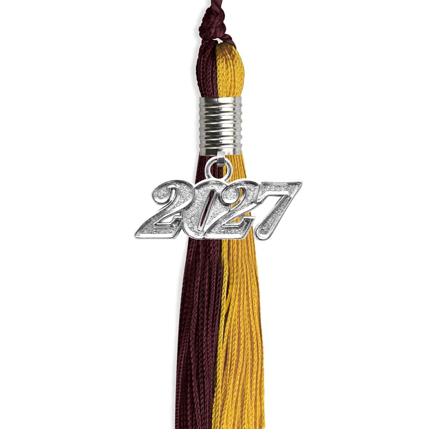 Maroon/Bright Gold Graduation Tassel with Silver Bling Charm by Wholesale Grad Supply