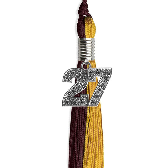 Maroon/Bright Gold Graduation Tassel with Silver Bling Charm by Wholesale Grad Supply