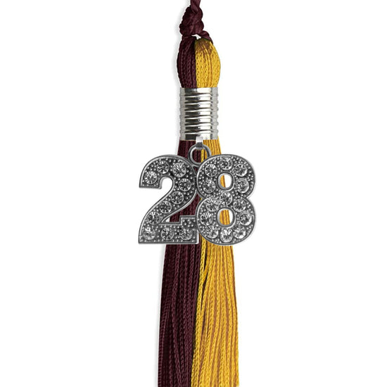 Maroon/Bright Gold Graduation Tassel with Silver Bling Charm by Wholesale Grad Supply