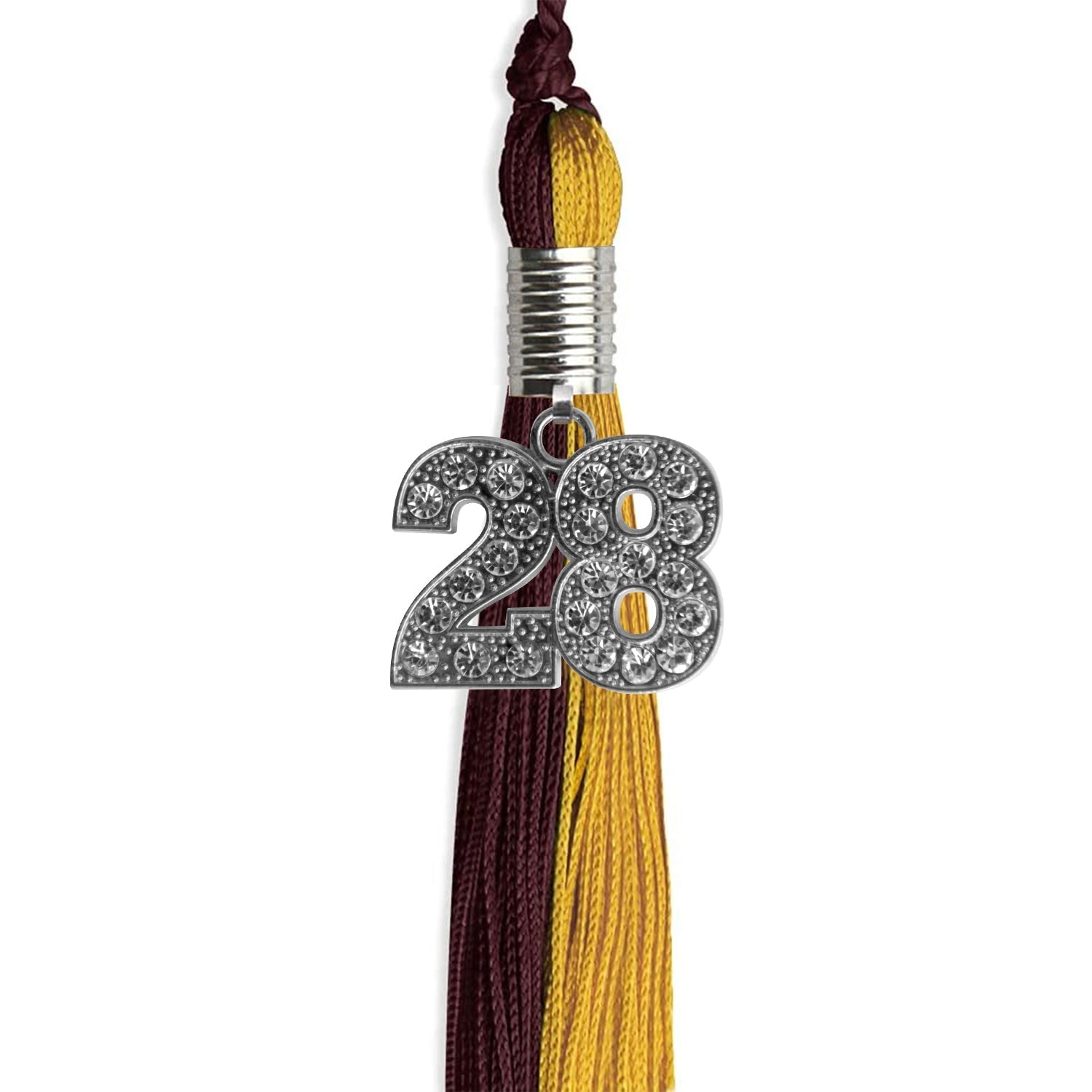 Maroon/Bright Gold Graduation Tassel with Silver Bling Charm by Wholesale Grad Supply