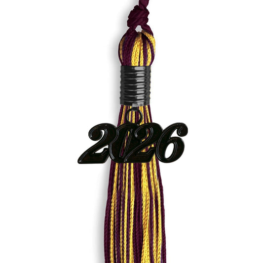 Maroon/Gold Mixed Color Graduation Tassel with Black Bling Charm by Wholesale Grad Supply