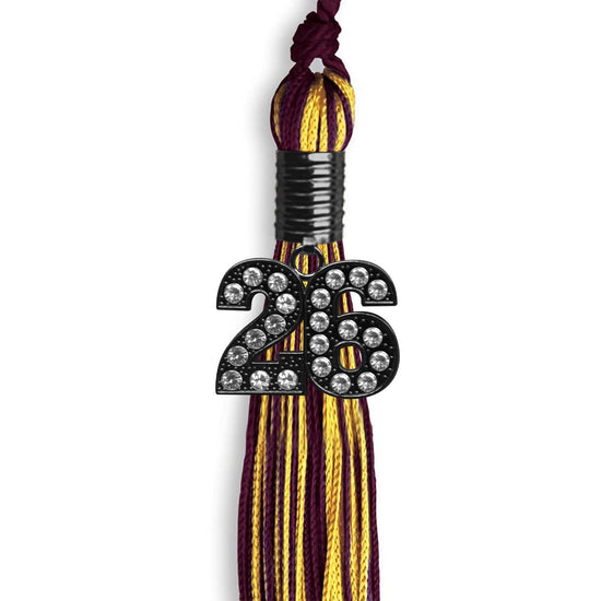 Maroon/Gold Mixed Color Graduation Tassel with Black Bling Charm by Wholesale Grad Supply