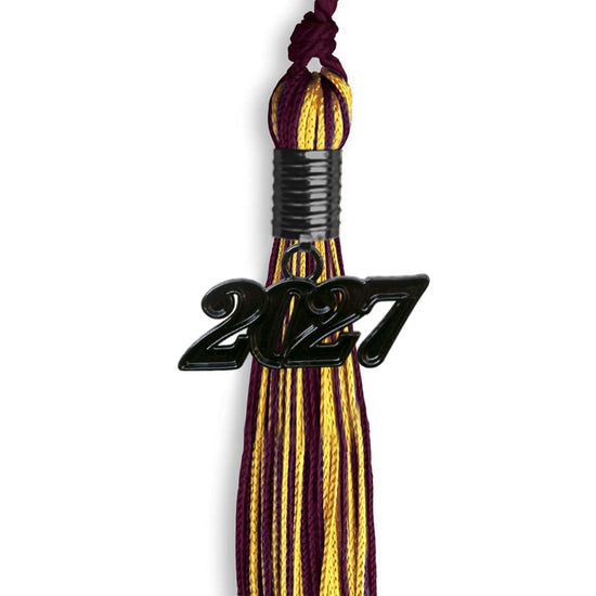 Maroon/Gold Mixed Color Graduation Tassel with Black Bling Charm by Wholesale Grad Supply