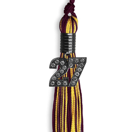 Maroon/Gold Mixed Color Graduation Tassel with Black Bling Charm by Wholesale Grad Supply