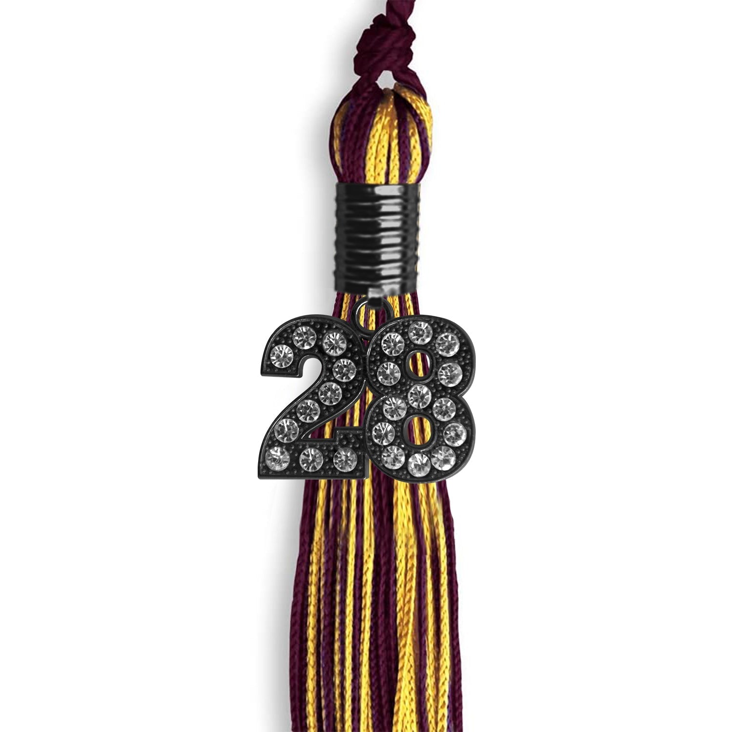 Maroon/Gold Mixed Color Graduation Tassel with Black Bling Charm by Wholesale Grad Supply