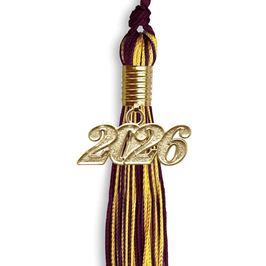 Maroon/Gold Mixed Color Graduation Tassel with Gold Bling Charm by Wholesale Grad Supply