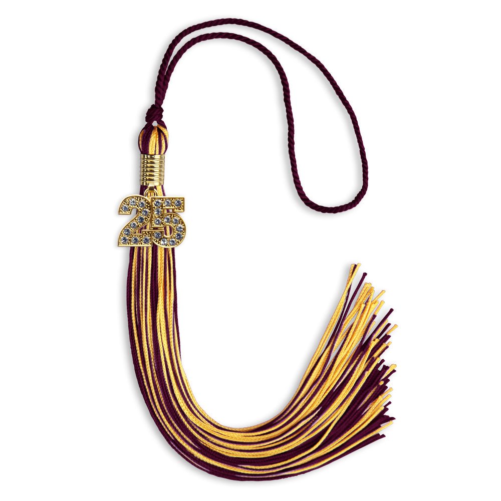 Maroon/Gold Mixed Color Graduation Tassel with Gold Bling Charm by Wholesale Grad Supply
