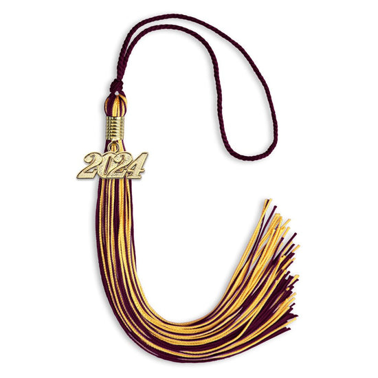 Maroon/Gold Mixed Color Graduation Tassel with Gold Bling Charm by Wholesale Grad Supply