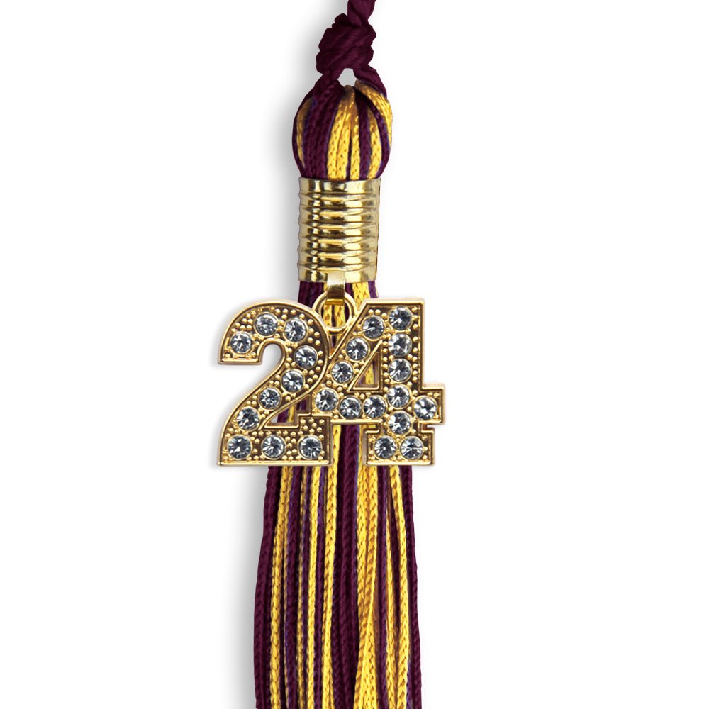 Maroon/Gold Mixed Color Graduation Tassel with Gold Bling Charm by Wholesale Grad Supply
